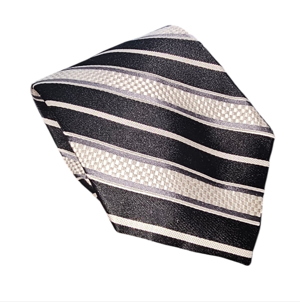 Croft & Barrow | Black with Grey & White Stripes Silk Tie